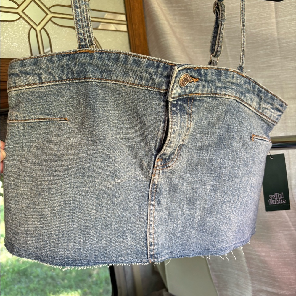 Wild Fable Blue Denim Crop Top